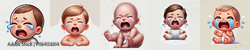 set of vector characters of cute babies crying