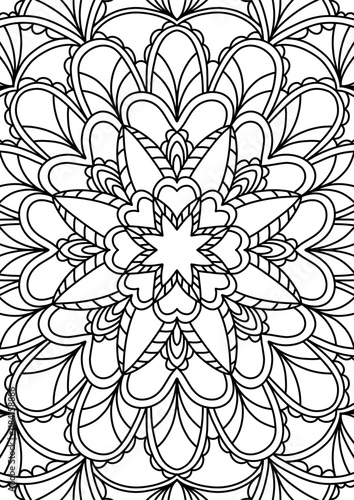 Black Outline Intricate Mandala Pattern. Yoga, meditation poster. Coloring book page.