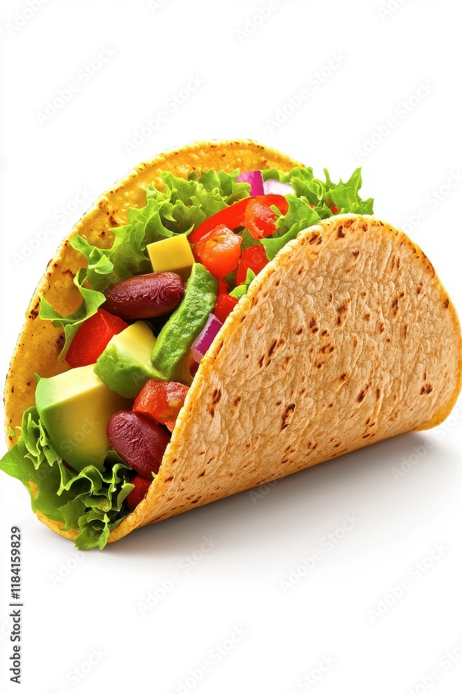 Fresh and Colorful Vegetable Taco with Avocado and Lettuce Filling Fresh and Colorful Vegetable Taco with Avocado and Lettuce Filling