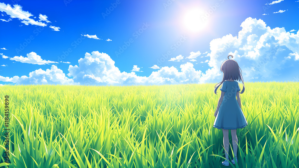 Fototapeta premium alone anime girl on grass. Generative AI
