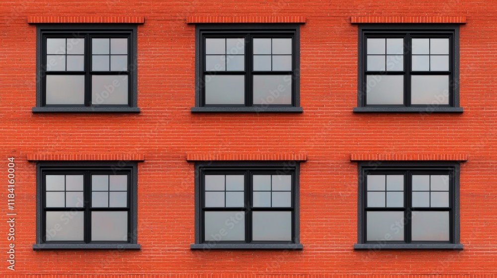 Six Black Framed Windows on a Red Brick Wall Six Black Framed Windows on a Red Brick Wall
