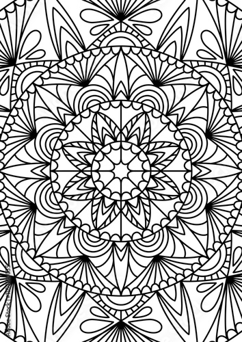 Black Outline Intricate Mandala Pattern. Yoga, meditation poster. Coloring book page.