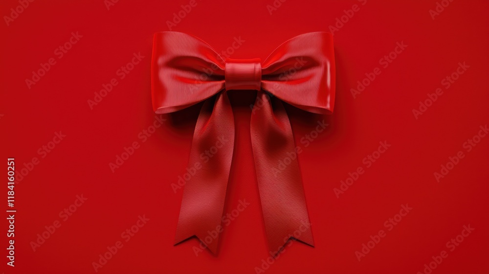 Elegant Red Satin Bow on Red Background - Festive Holiday Decoration Elegant Red Satin Bow on Red Background - Festive Holiday Decoration