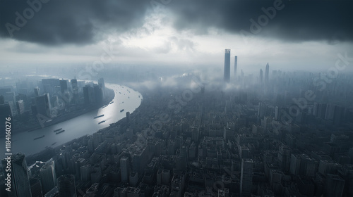 beautiful landscape of shanghai bund in the twilight, including many famous landmarks in Lujiazui Pudong Shanghai. photo