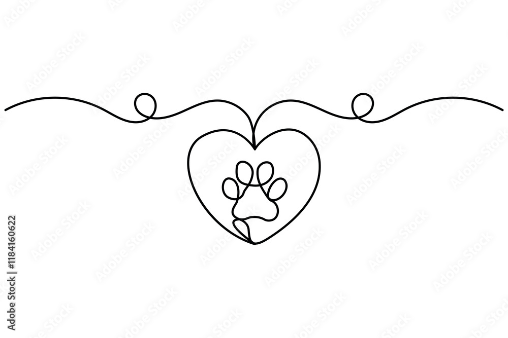 Fototapeta premium continuous one line dog paw outline drawing vector illustration of minimalist