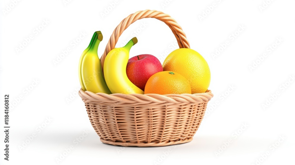 Fresh Fruit Basket with Yellow Bananas, Red Apple, and Orange Citrus Fresh Fruit Basket with Yellow Bananas, Red Apple, and Orange Citrus