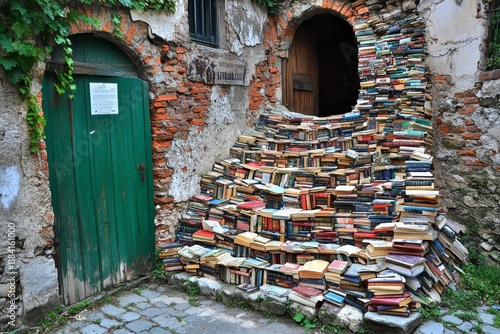 A staircase made of books symbolizing the climb toward knowledge or intellectual growth. photo