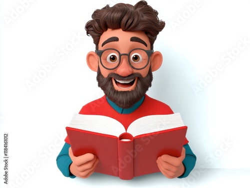 Joyful Man Reading Book with Enthusiasm and Curiosity