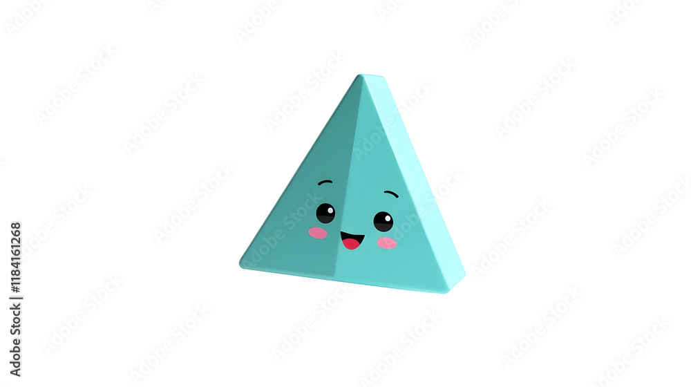 A cheerful teal triangle, smiling brightly.  Its simple design conveys joy and positivity., cut out,transparent background