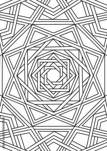 Black Outline Intricate Mandala Pattern. Yoga, meditation poster. Coloring book page.