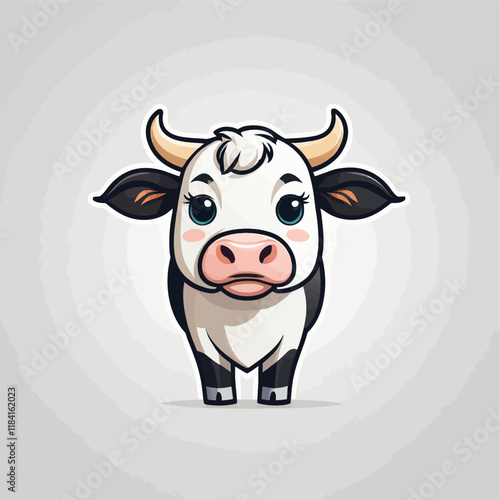 Cute cartoon cattle, Cute cattle character. cartoon drawing, label, vector illustration.