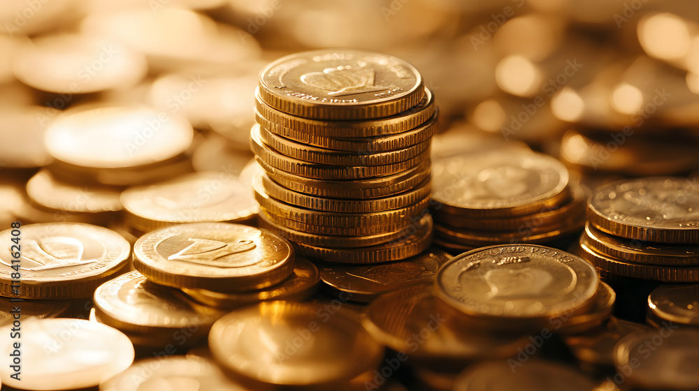 Golden Coins Stacked High Amidst Others Golden Coins Stacked High Amidst Others