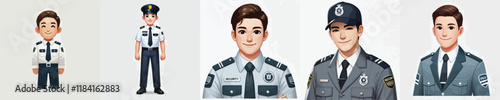 vector collection of smiling security guard characters