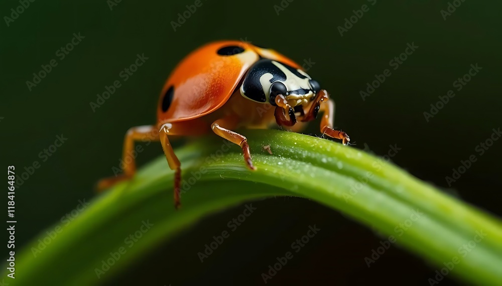 Fototapeta premium Ladybug on Green Blade: A Close-Up Macro Photograph