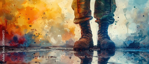 Panel kuchenny z motywem abstract colorful art watercolor painting A military legs