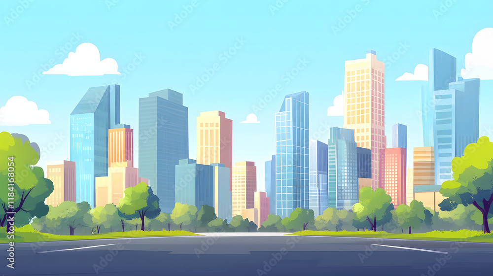 Obraz premium Cityscape featuring modern skyscrapers and a green park