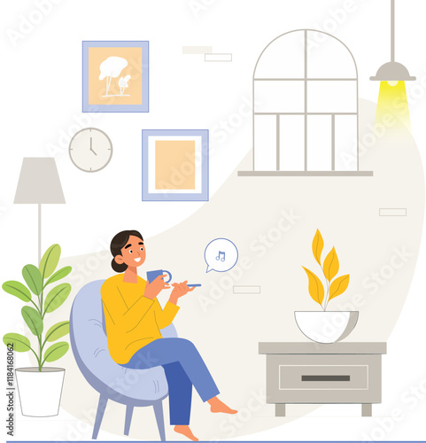 A serene daily life scene at home, illustrating moments of relaxation and peace.