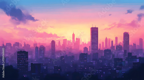 Wallpaper Mural Pink Sunset Over a City Skyline at Dusk Torontodigital.ca