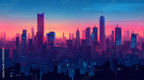 Wallpaper Mural Neon City Skyline at Twilight Hues Torontodigital.ca