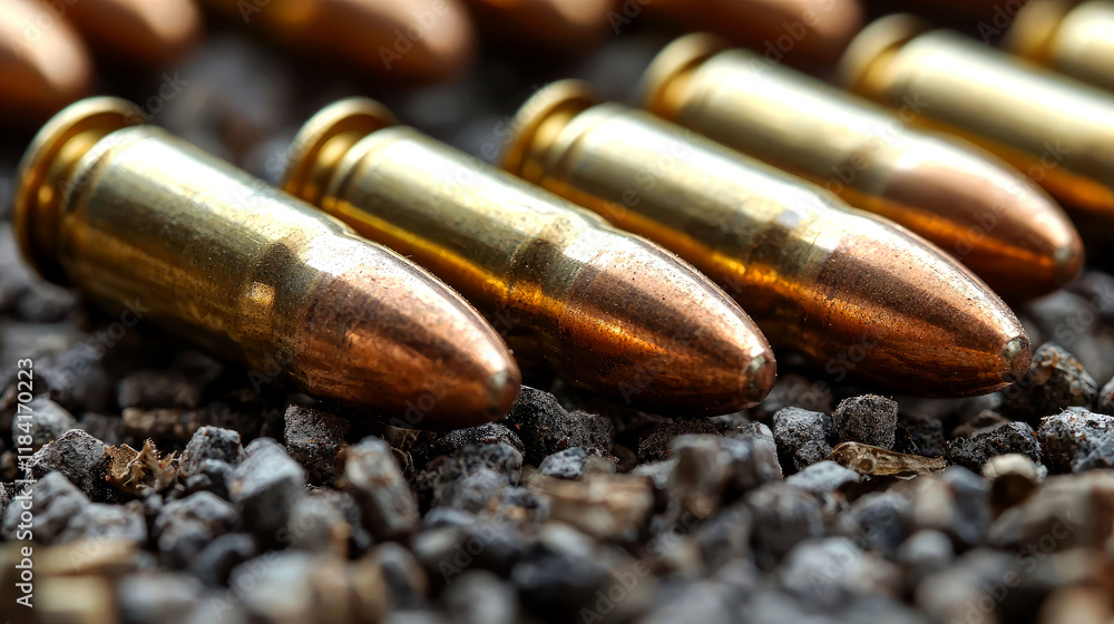 Close-up of metallic bullets on a dark textured surface. A detailed view of ammunition, showcasing the intricate design and craftsmanship. Close-up of metallic bullets on a dark textured surface. A detailed view of ammunition, showcasing the intricate design and craftsmanship.