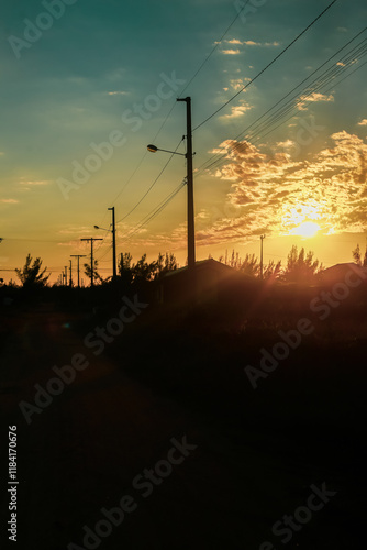 power lines at sunset