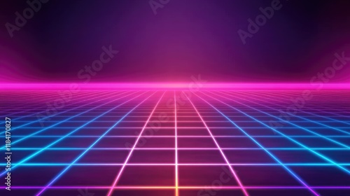 Wallpaper Mural Minimalistic glowing grid with neon-colored accents on a sleek black background. Torontodigital.ca