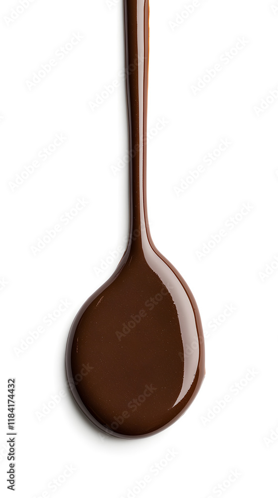 Melted chocolate dripping and flowing down from the top, isolated on white background Melted chocolate dripping and flowing down from the top, isolated on white background