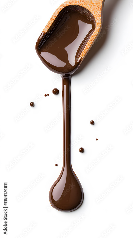 Melted chocolate dripping and flowing down from the top, isolated on white background Melted chocolate dripping and flowing down from the top, isolated on white background