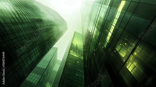 Green Glass Skyscrapers Reaching Towards The Sky