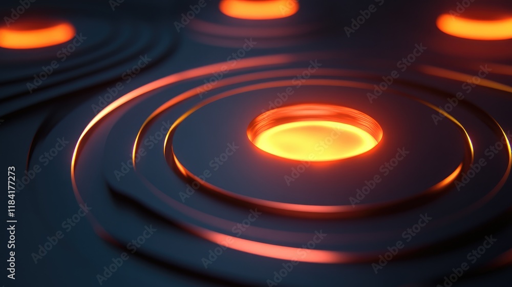 Top-down view of concentric circles with a glowing center, representing focus and innovation in business. Top-down view of concentric circles with a glowing center, representing focus and innovation in business.