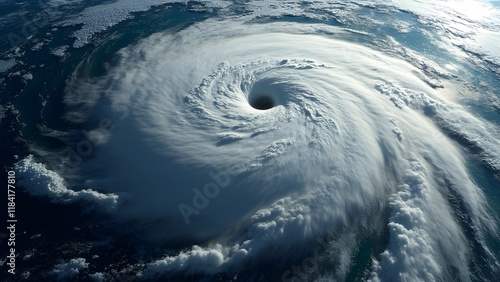 Satellite View of Category 5 Hurricane, Epic Swirling Vortex of Clouds and Ocean from 250 Miles Above photo