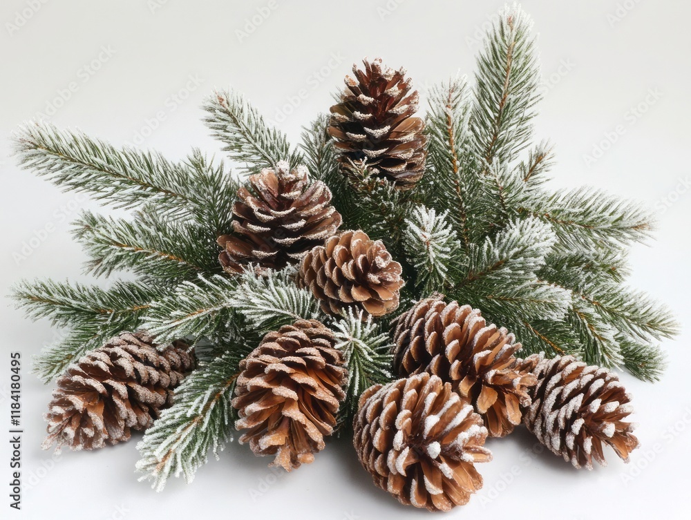 Snow Covered Pine Cones and Branches Festive Arrangement Snow Covered Pine Cones and Branches Festive Arrangement