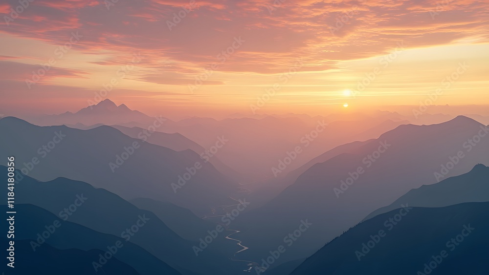 Dramatic Sunset Panoramic View of Vast Mountain Range in White Hues Dramatic Sunset Panoramic View of Vast Mountain Range in White Hues