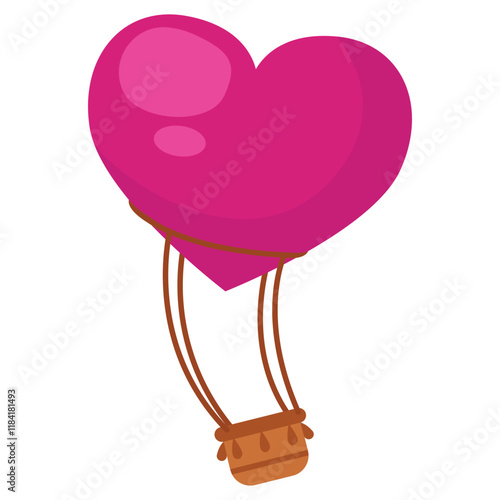 Heart-Shaped Hot Air Balloon Illustration . Valentine's Day Romantic Element Isolated on White Background