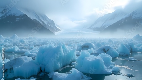 Wallpaper Mural Serene Mist-Shrouded Glacier Landscape, Icy Blue and White Glacial Scene with Snow-Kissed Peaks Torontodigital.ca
