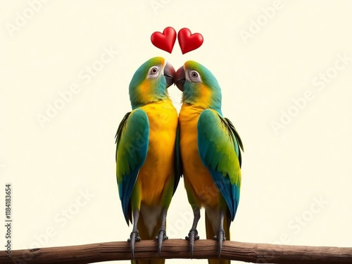 two parrots kissing and the middles above them. photo