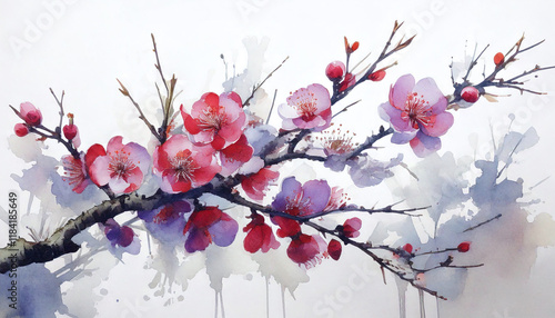 매화 수묵담채화