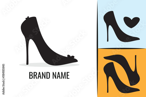 Elegant female shoes logo. Woman's shoe footwear logotype. Women boots logo