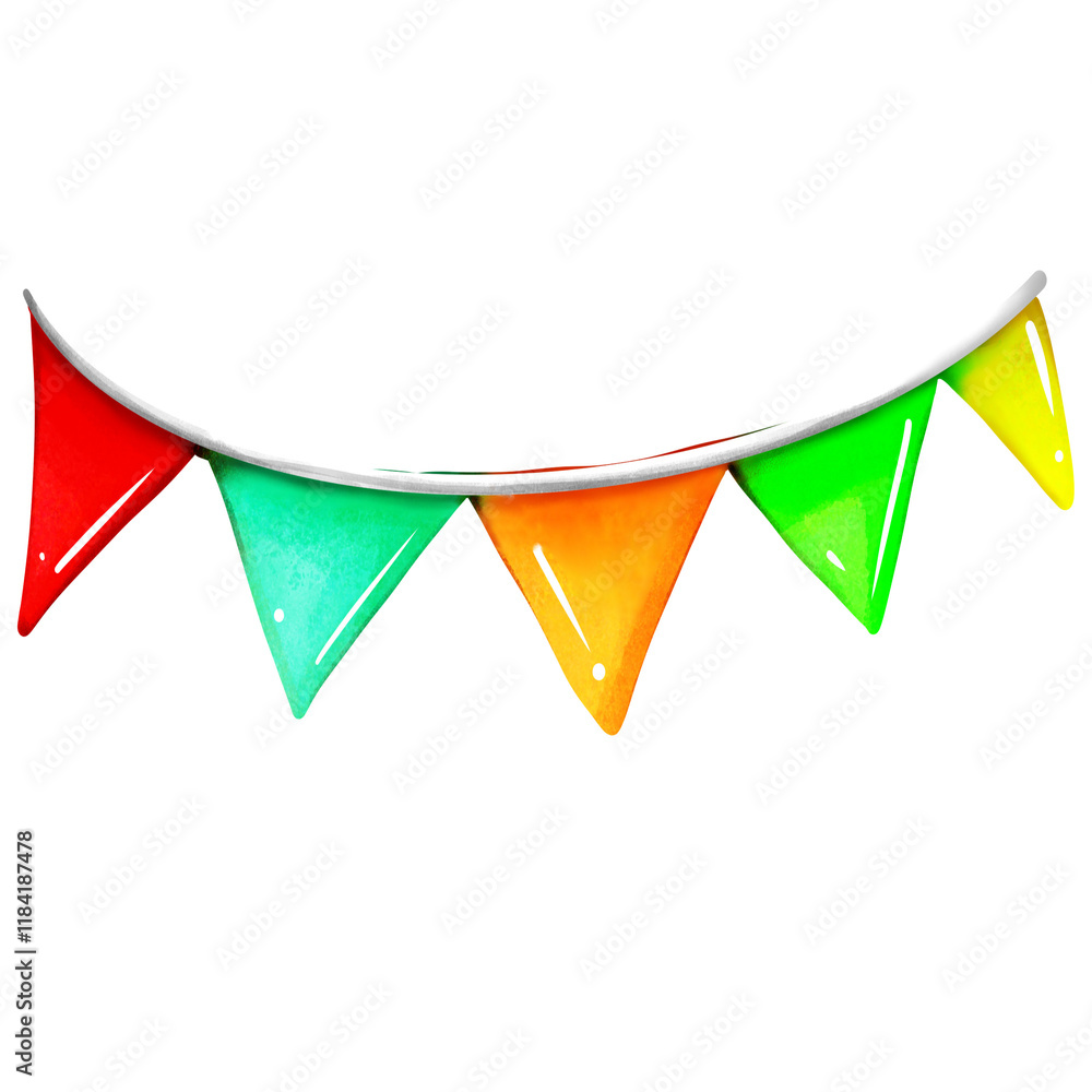 Colorful Triangular Party Flags on a String Isolated on White Background Colorful Triangular Party Flags on a String Isolated on White Background