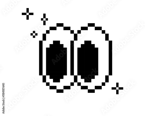 Eye pixel art icon. Y2k pixel smile eyes look away. Emoji. Retro sticker. Editable pixel vector black element. Game abstract element. Bold and groovy geometric shape for collage, poster. Mood of 90s