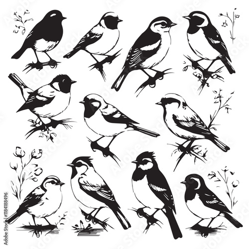 Birds silhouettes icon illustration set. different types of birds silhouettes