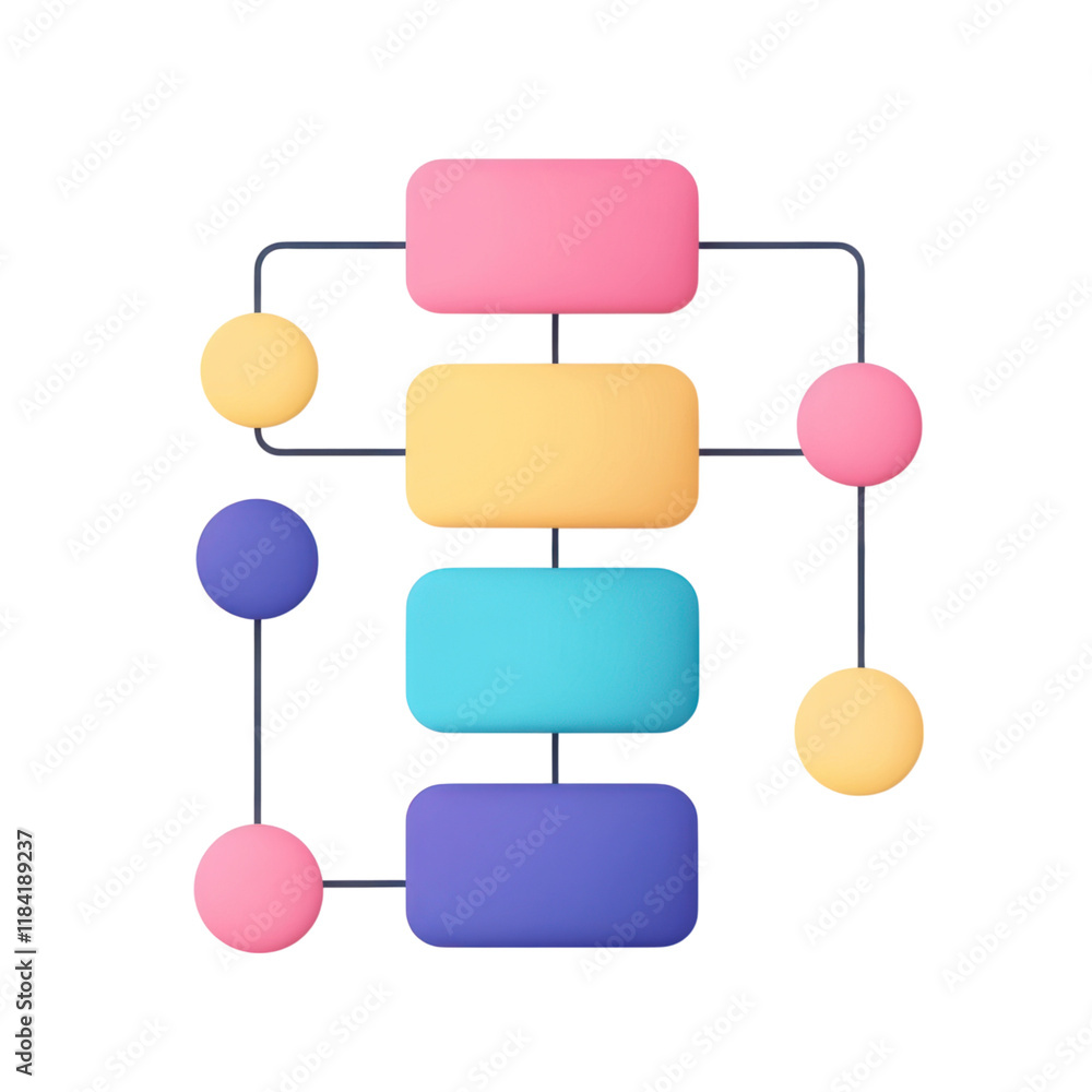 Flowchart illustrating investment strategies with colorful shapes and connections. This infographic visually represents Flowchart illustrating investment strategies with colorful shapes and connections. This infographic visually represents