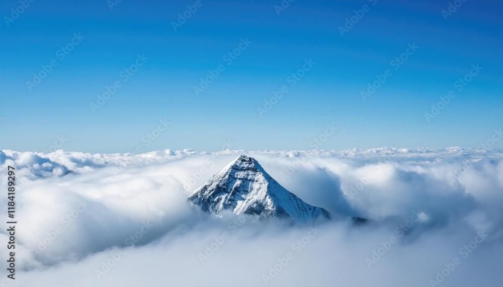 A lone mountain peak above the clouds, symbolizing resilience and achievement
