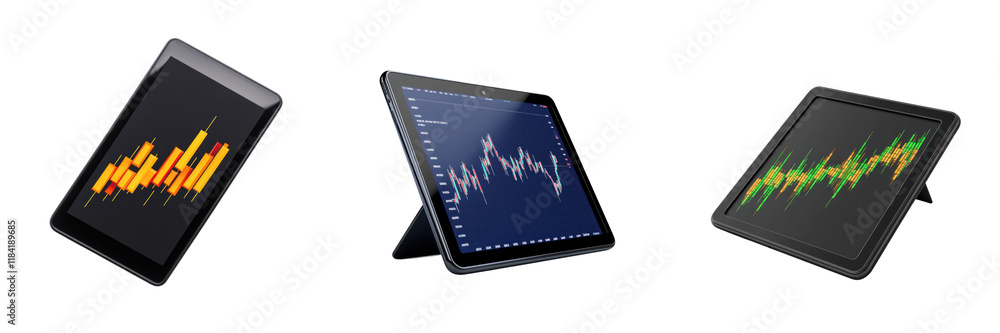 Modern tablet displaying stock market graphs, showcasing digital finance trends and data analysis