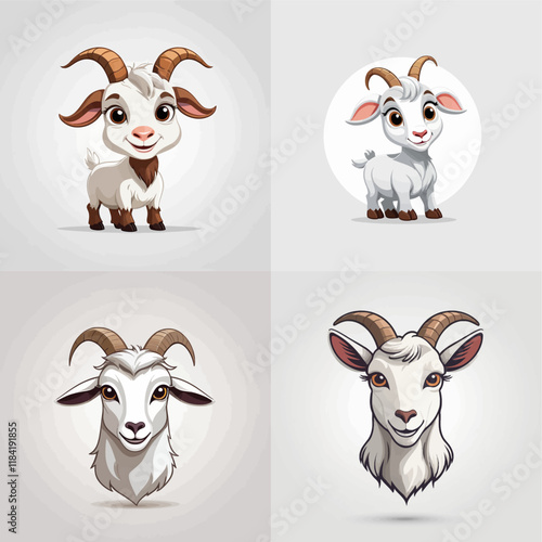 Cute cartoon goat set, Cute goat character. cartoon drawing, label, vector illustration.