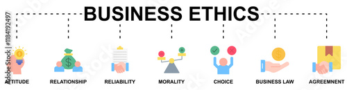 Business Ethics banner web icon vector illustration concept with icon of attitude, relationship, reliability, morality, choice, business law, agreemnent