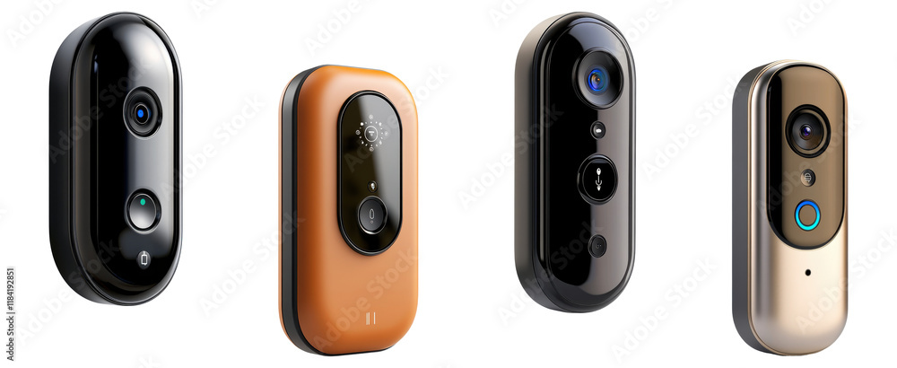 Obraz premium Set of smart home cameras with sleek designs, isolated on transparent background