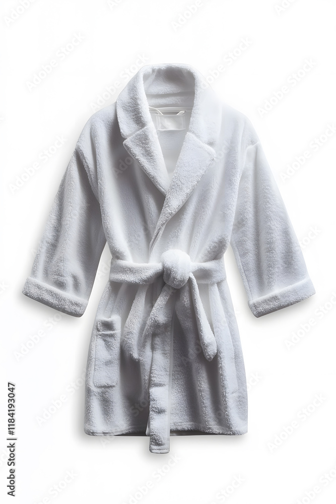 White textile fleece soft bathrobe on a white background White textile fleece soft bathrobe on a white background