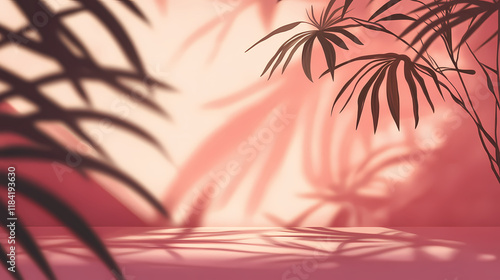 Blurred shadow from palm leaves on the pink wall. Sunshadow. Illustration photo