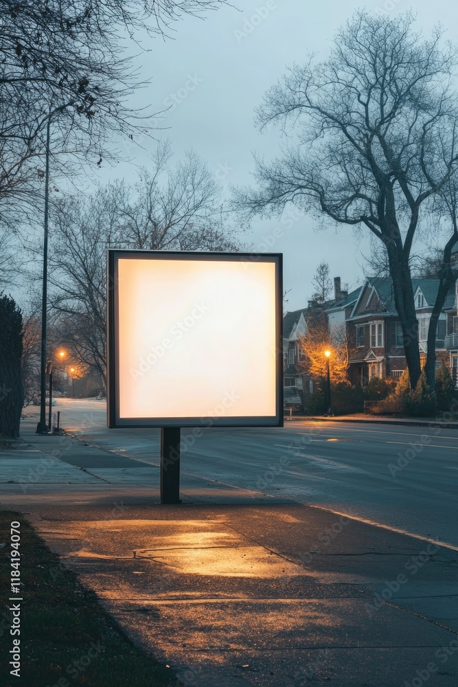 Illuminated billboard stands alone at dusk, reflecting tranquil Illuminated billboard stands alone at dusk, reflecting tranquil